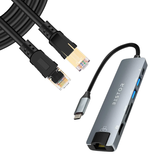 Combos of the 7 in 1 USB C Hub +Cat 8 Ethernet Cable (1Meter)