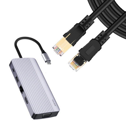 Combos of The 10in 1 Usb C hub + Cat 8 Ethernet Cable Cable (1 Meter)