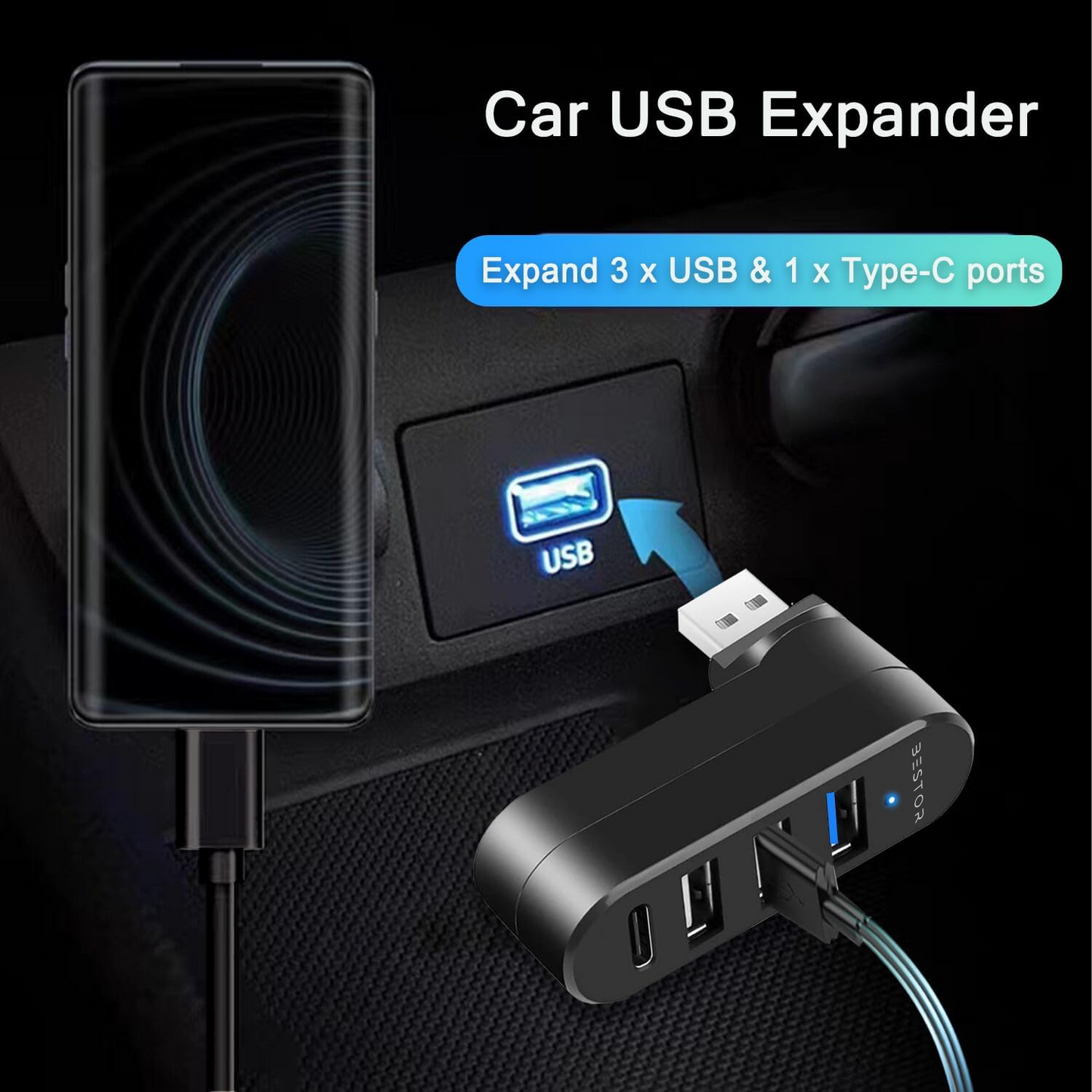 180 Degree 4 Port USB Hub