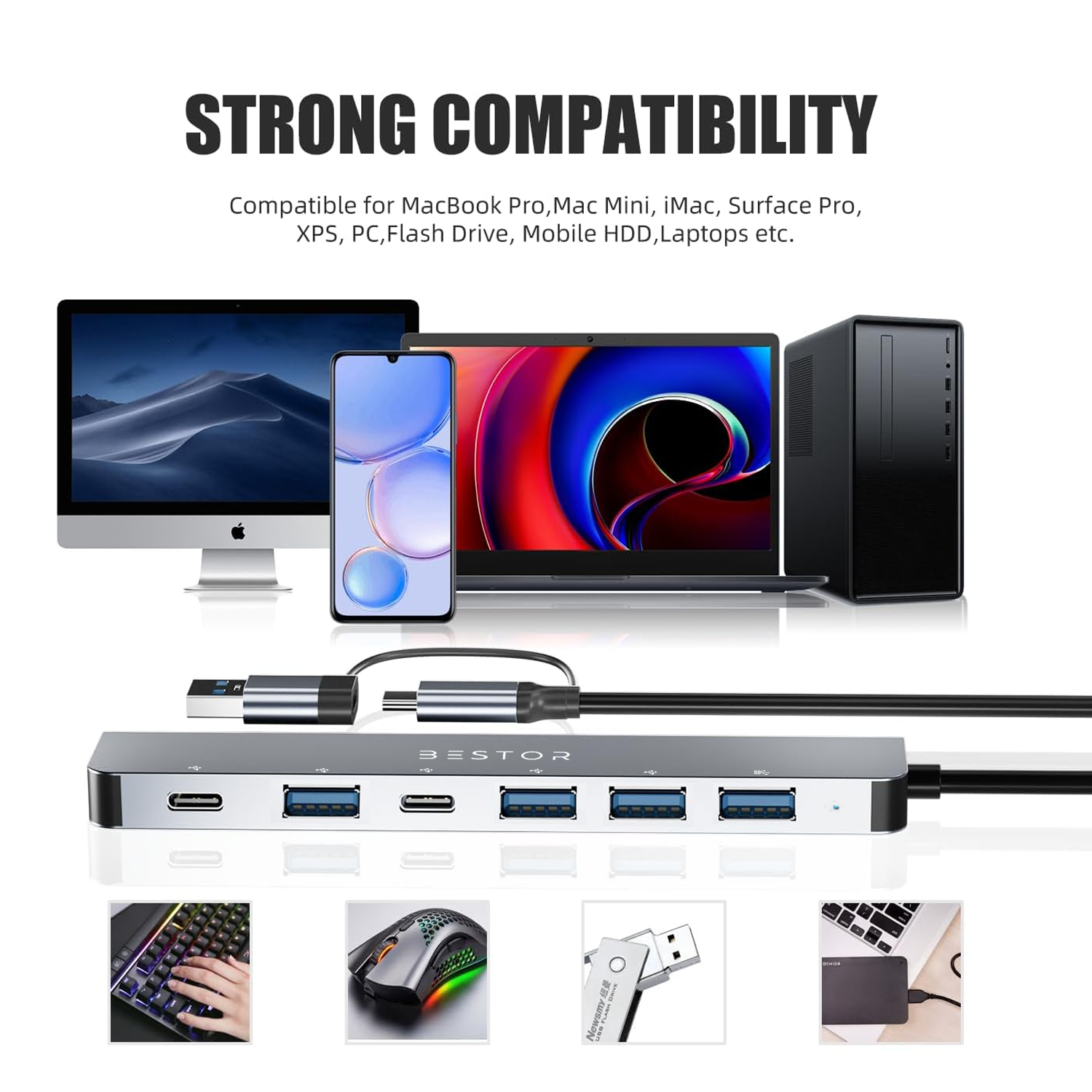 7 Port Dual Connector HUB – Bestor