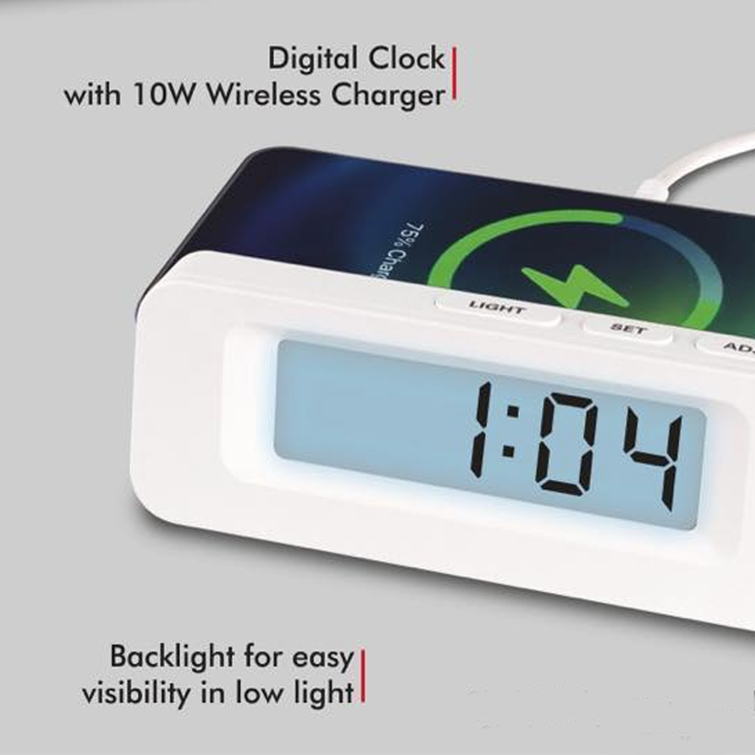 Digital Clock with Wireless Fast Charger