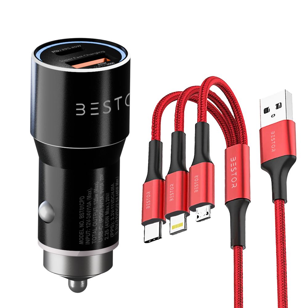 Car Adapter 125W with 3 in 1 Type C Cable