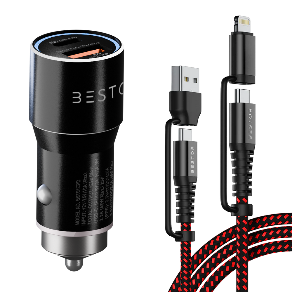Car Adapter 125W with 4 in 1 Type C Cable