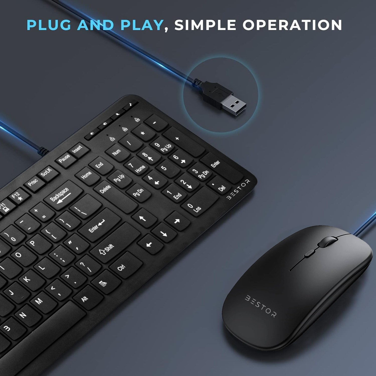 Keyboard Mouse Connector Wired USB Keyboard and Optical Mouse Combo – Bestor