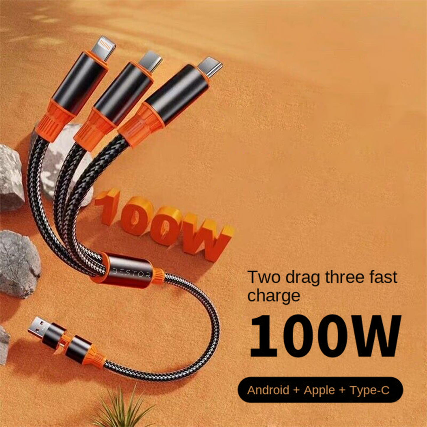 5 in 1 Charging Cable  100W (Orange)