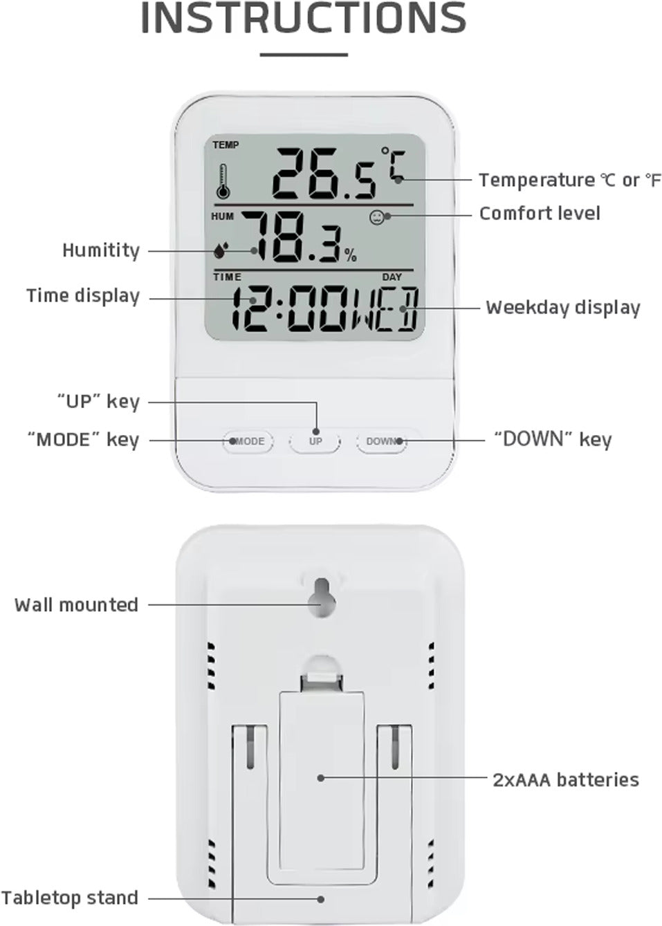 Bestor Digital White Clock