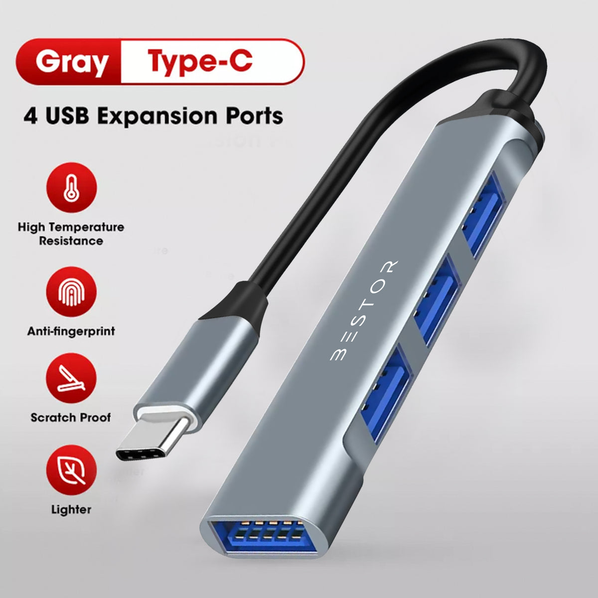 Type Hub Versatile 4-in-1 Type C USB Hub Adapter for Seamless Connectivity | Bestor