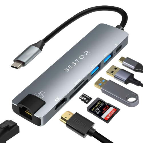 7-in-1 USB-C Hub + Ethernet Cable  CAT 8